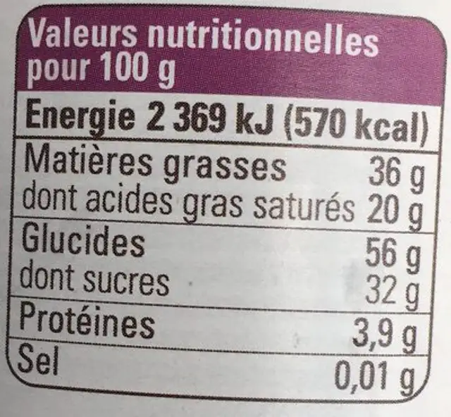 Spéculoos pâte à tartiner nutrition facts table