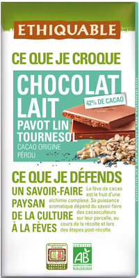 Chocolat au lait 42%, tournesol, lin et pavot