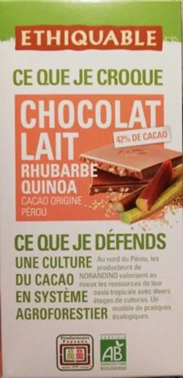 Chocolat Lait Rhubarbe Quinoa front packaging