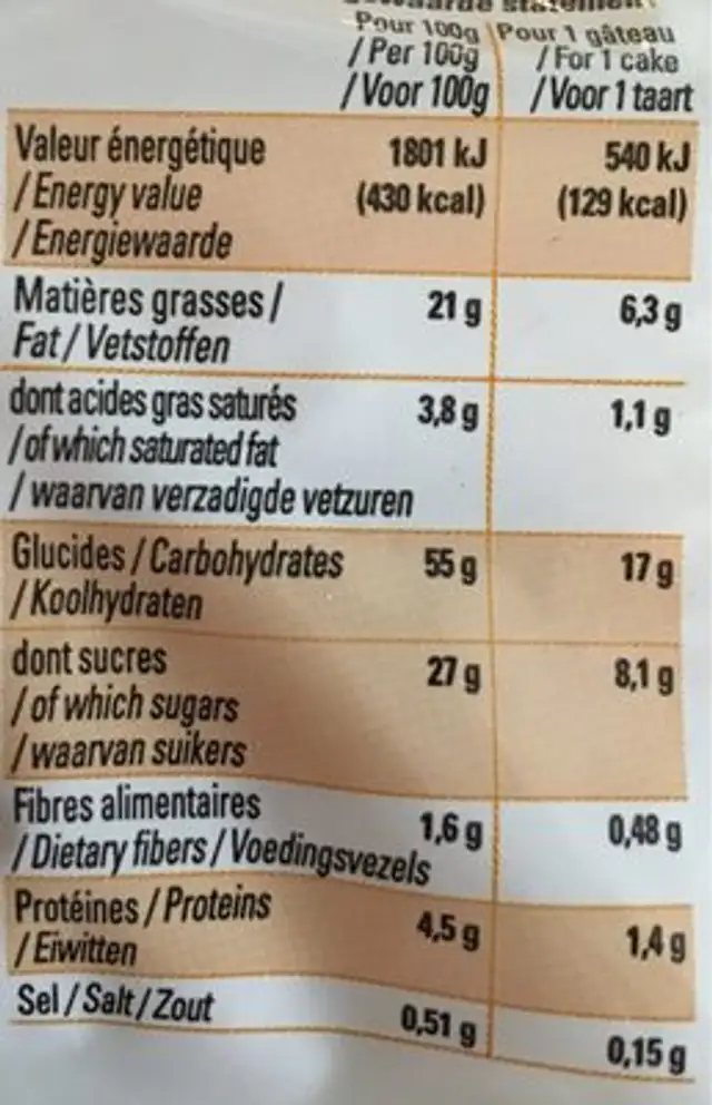Mini muffins pépites chocolat C'TROBON nutrition facts table