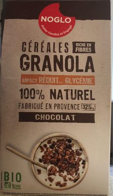 Céréales riche en fibres granolat chocolat front packaging