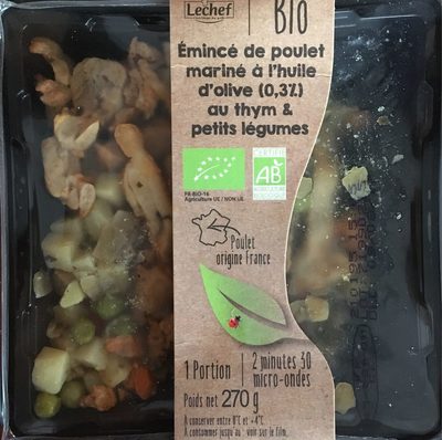 Plat cuisiné bio poulet au thym & petits légumes Lechef front packaging