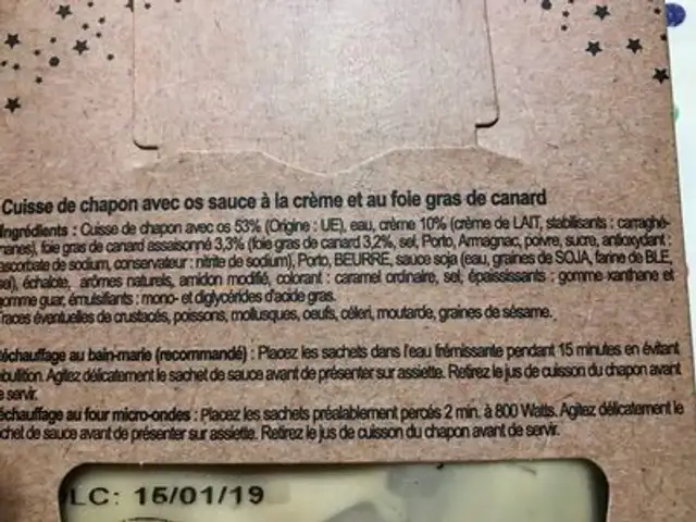 Chapon sauce au foie gras ingredients label