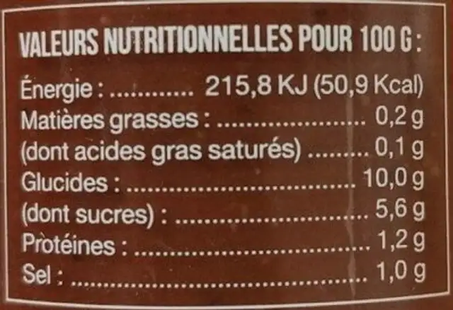 Atout fruits Ketchup 5 fruits nutrition facts table