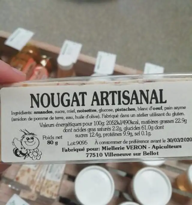 Nougat artisanal nutrition facts table