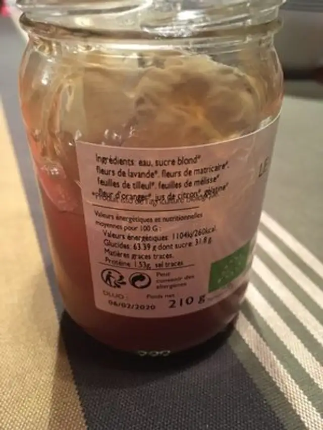 Infusion en gelee ingredients label