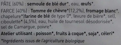 Ravioli Chèvre Français & Ciboulette ingredients label