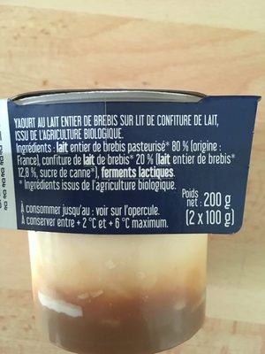 Yaourt de brebis sur lit de confiture de lait ingredients label