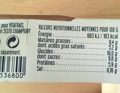 Yaourt de brebis sur lit de confiture de lait nutrition facts table