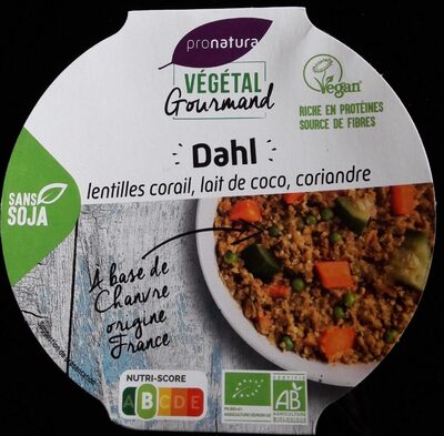 Dahl lentilles corail, lait de coco, coriandre front packaging