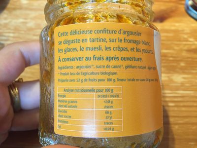 Confiture argousier ingredients label