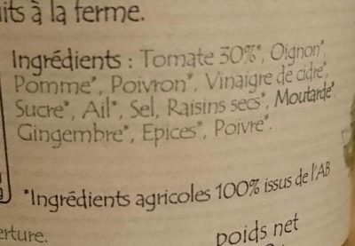 Chutney tomates vertes ingredients label