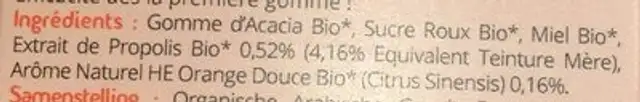 Gommes Propolis verte Bio - Miel orange ingredients label