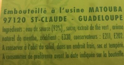 Matouba thé vert à la menthe ingredients label