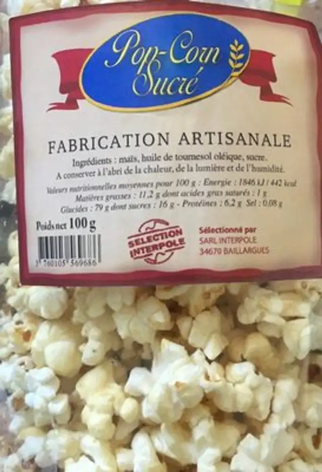 Pop corn sucre front packaging