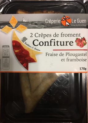2 crêpes de froment confiture fraise de Plougastel et framboise