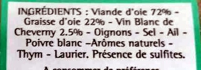 Rillettes Pur Oie au vin blanc de Cheverny ingredients label