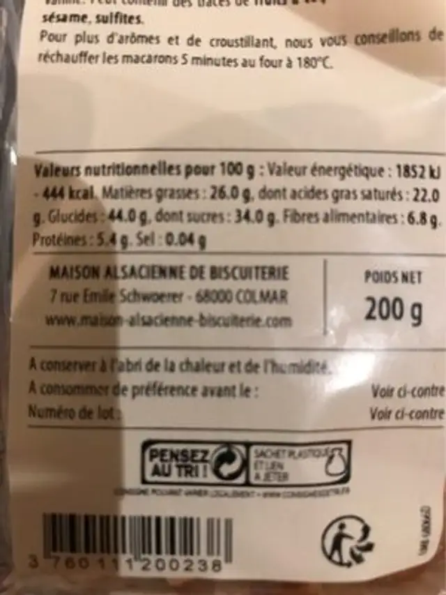 Macarons de riquewihr nutrition facts table