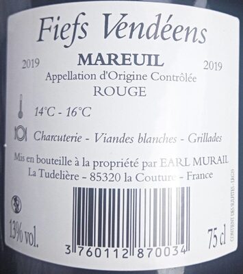 Fiefs Vendéens Mareuils nutrition facts table