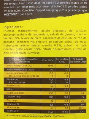 Boisson Energetique antioxydante ingredients label