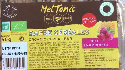 Barre Céréales Miel Framboises