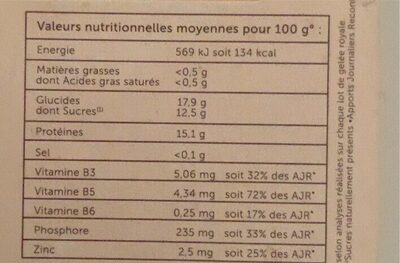 Propolis verte nutrition facts table