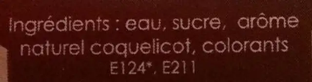 Sirop coquelicot ingredients label