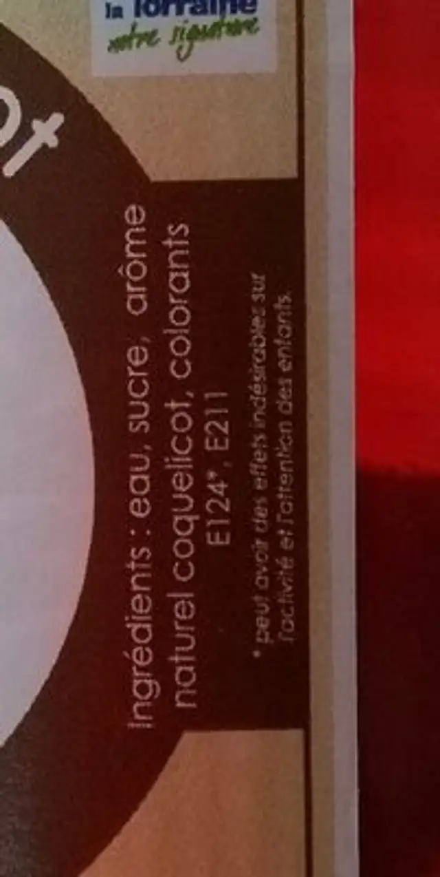 Sirop coquelicot nutrition facts table