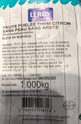 Truite poelée thym citron sans peau sans arete