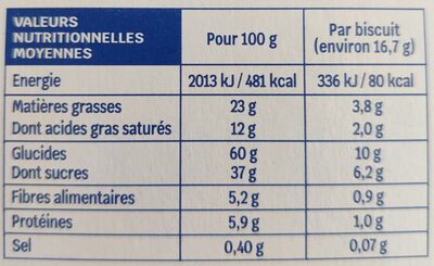 Cookies Pépites de chocolat noir & cacao nutrition facts table