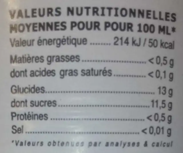 jus de pomme militant nutrition facts table
