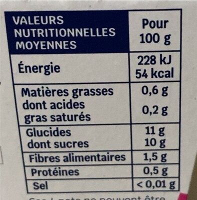 Purée Pomme Fraise nutrition facts table