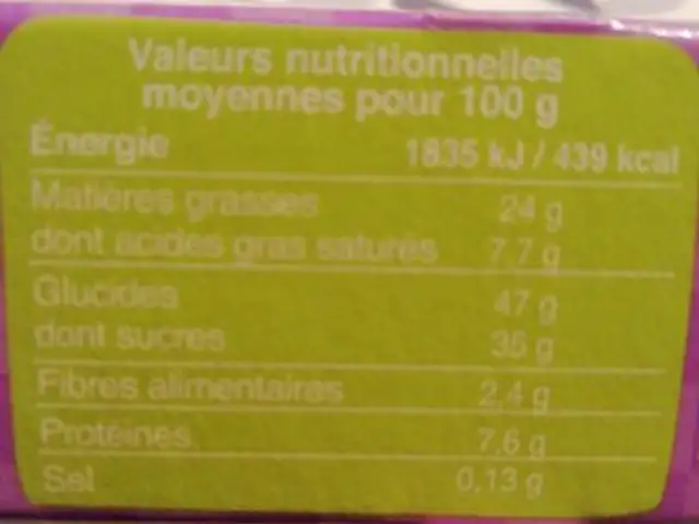 Les petites douceurs aux amandes nutrition facts table