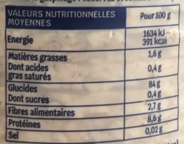 Galette riz sans sel fine nutrition facts table