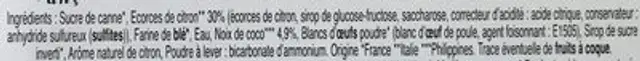 Macarons citron ingredients label
