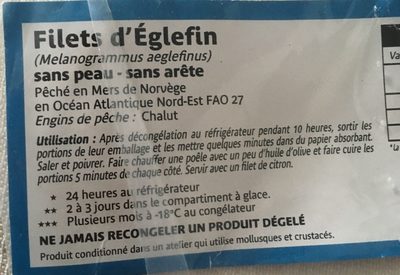 Filets d'églefin ingredients label