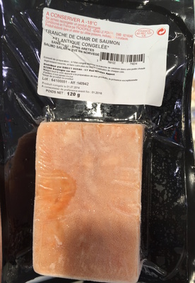 Tranche de chair de saumon atlantique congelée front packaging