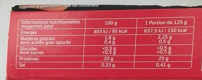 Saumon Rose du Pacifique 2 x 125 g nutrition facts table