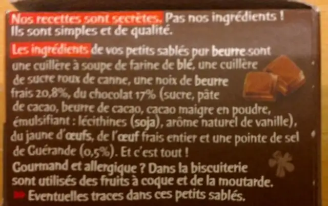 Sablés ronds et bons aux gouttes de chocolat 40g ingredients label