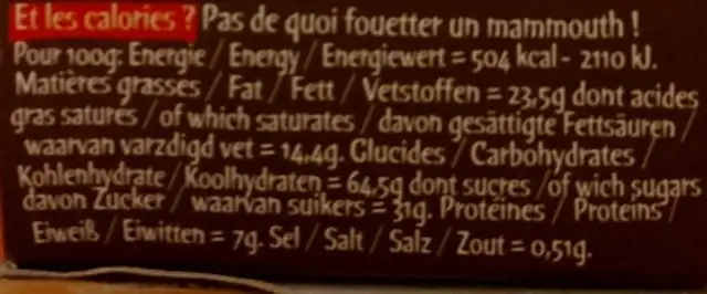 Sablés ronds et bons aux gouttes de chocolat 40g nutrition facts table