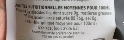 Huile De Coco Vierge Bio nutrition facts table