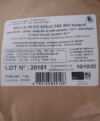 Farine Meule petit épeautre bio intégrale front packaging