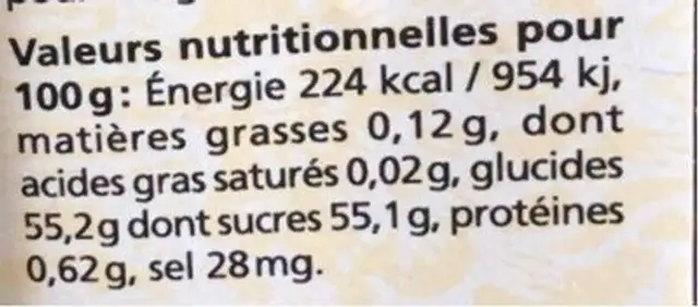 Confiture artisanale melon framboise nutrition facts table