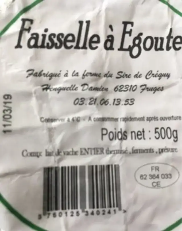 Faisselle à égoutter ingredients label