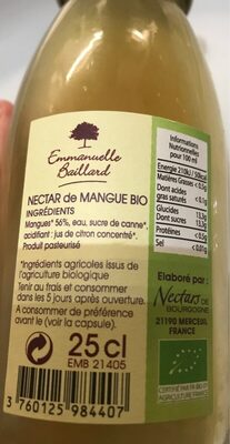 Nectar de mangue bio nutrition facts table