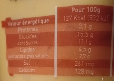 Riz au Lait Caramel, Bio nutrition facts table