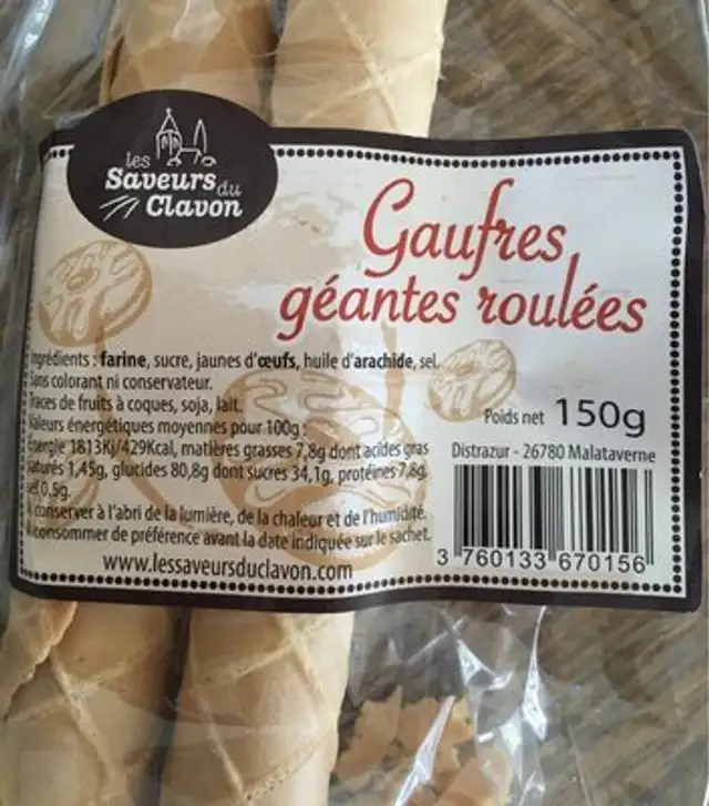 Gaufres géantes roulées nutrition facts table