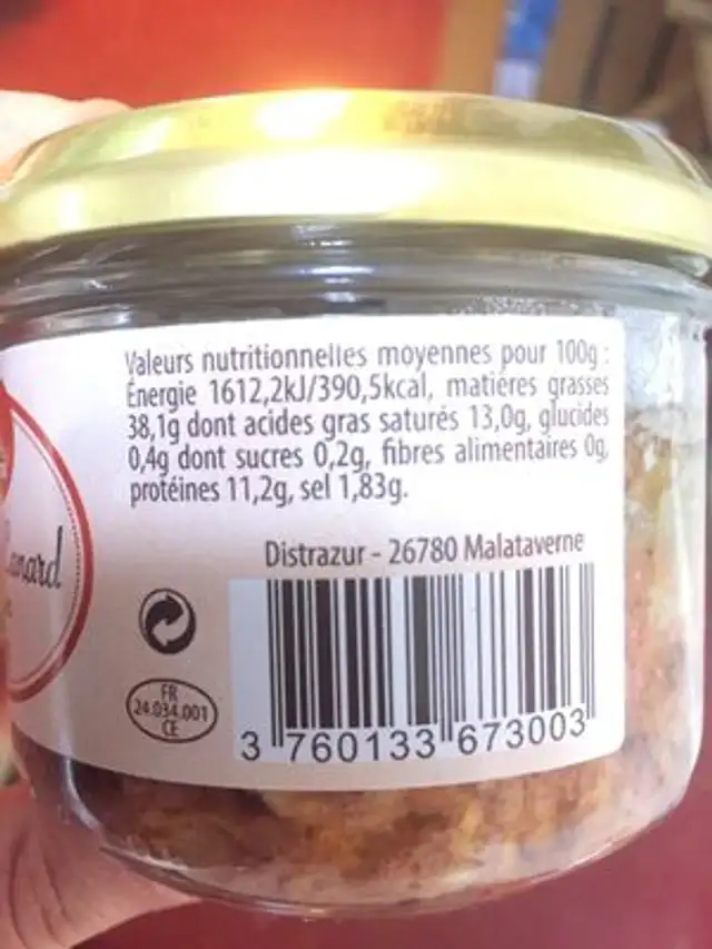 Rillettes de canard ingredients label