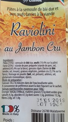 Raviolini au jambon cru