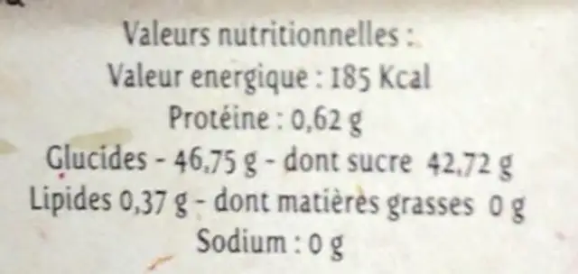 Confiture de Framboise nutrition facts table